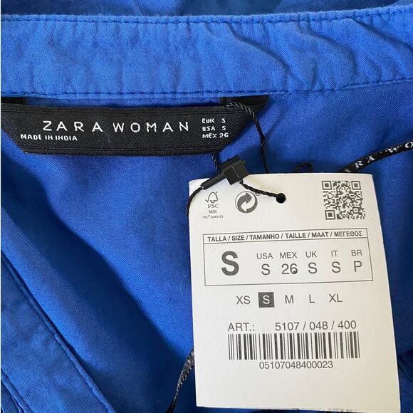 Zara Womens Floral Embroidered Eyelet Button Up Blouse Blue S Small - Picture 7 of 8